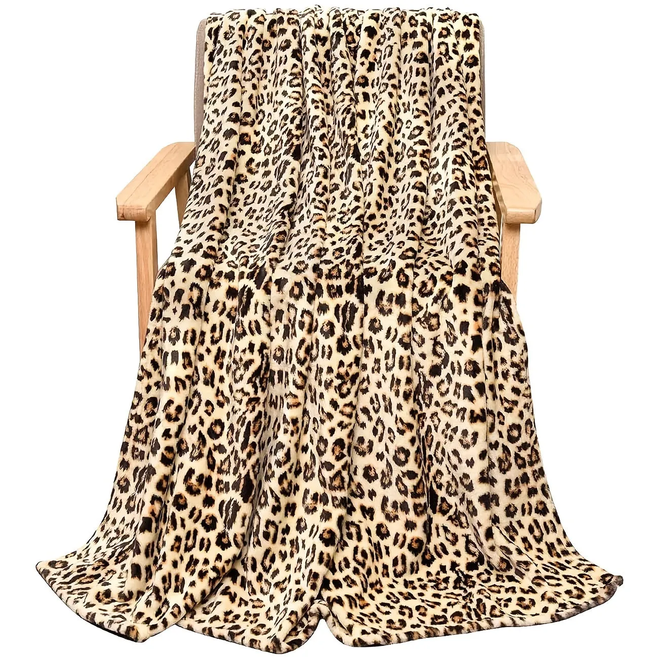 1pc Luxurious Leopard Fuzzy Plush Fleece Blanket - Soft, Double Print, Cheetah Pattern, Cozy Throws for Sofa, Couch, Bed - Perfect for Indoor, Outdoor, Travel, and Gift Giving