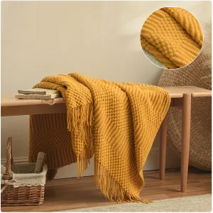 1pc Soft & Warm Multifunctional Knitted Throw Blanket - Perfect for Sofa, Car, Bed, and Outdoor Use - Tassel Trim, Versatile, and Cozy for All Seasons