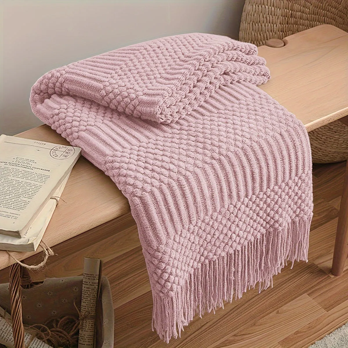 1pc Soft & Warm Multifunctional Knitted Throw Blanket - Perfect for Sofa, Car, Bed, and Outdoor Use - Tassel Trim, Versatile, and Cozy for All Seasons