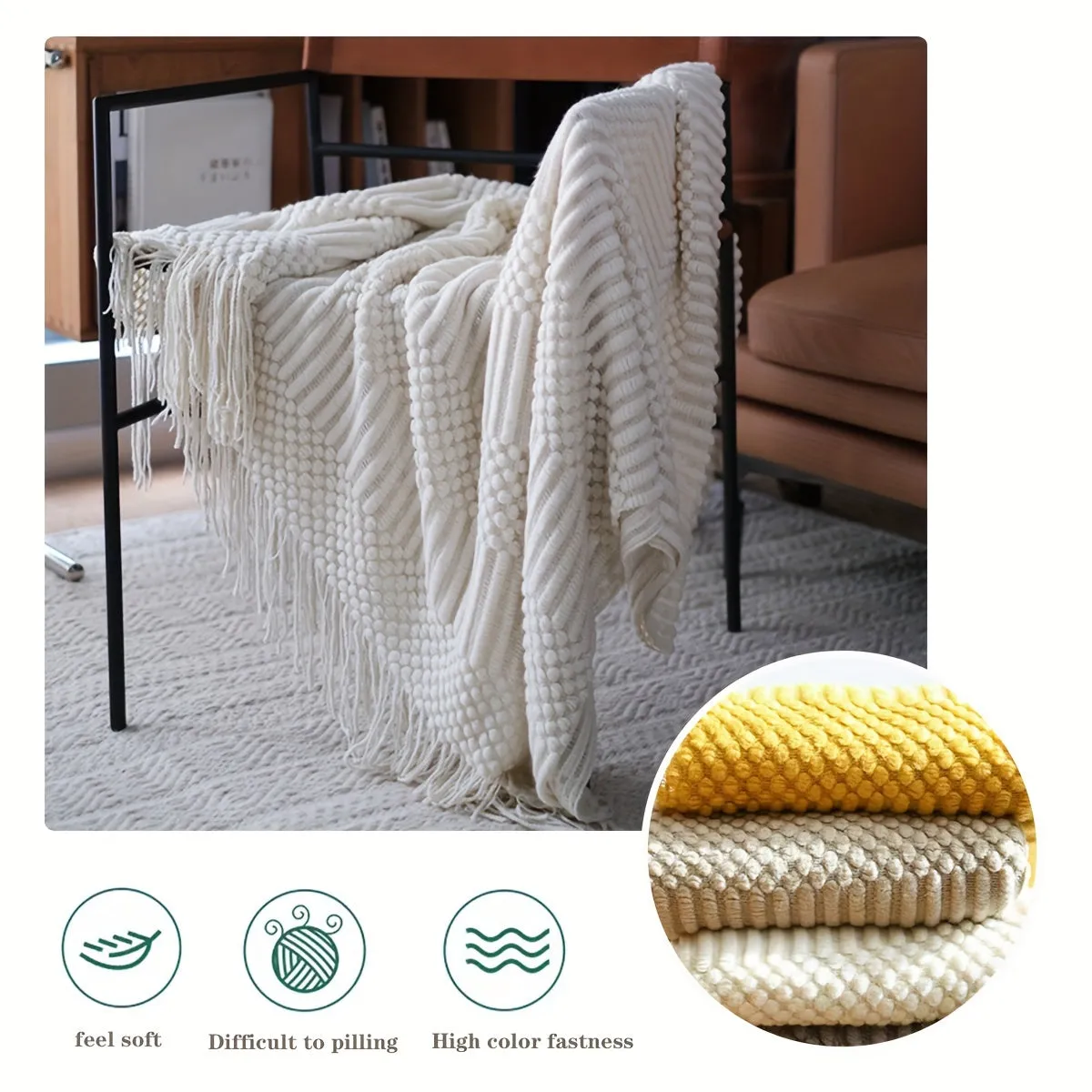 1pc Soft & Warm Multifunctional Knitted Throw Blanket - Perfect for Sofa, Car, Bed, and Outdoor Use - Tassel Trim, Versatile, and Cozy for All Seasons