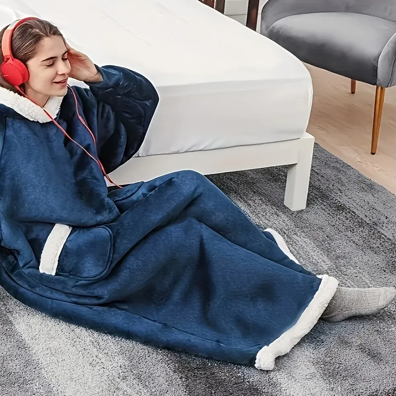 1pc Wearable Giant Blanket Hoodie - Ultra Soft, Super Warm, and Cozy Thick Fleece Blanket for Women and Men - Perfect Gift for Boys, Girls, and Adults, Ideal for Indoor Outdoor Use