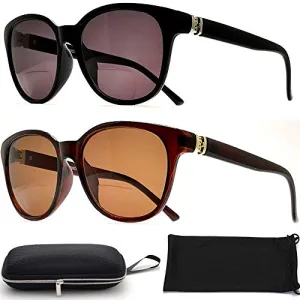 2 Pair Bifocal Sunglasses Reading Glasses for Women Fashion Designer Cateyes (2 PACK (Black & Brown), 2.50)