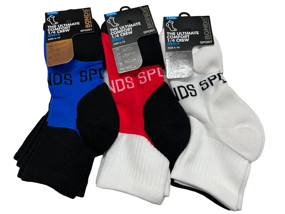 30 X Bonds Mens Ultimate Comfort Quarter Crew Sport Socks Assorted