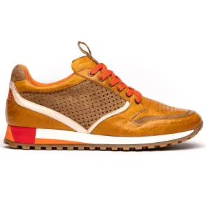 65-224-MUS MATTEO Italian Calf and Suede Perforated Sneakers, Mustard