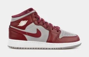 Air Jordan 1 Mid Cherrywood Red Grade School Lifestyle Shoes (Grey/Red)