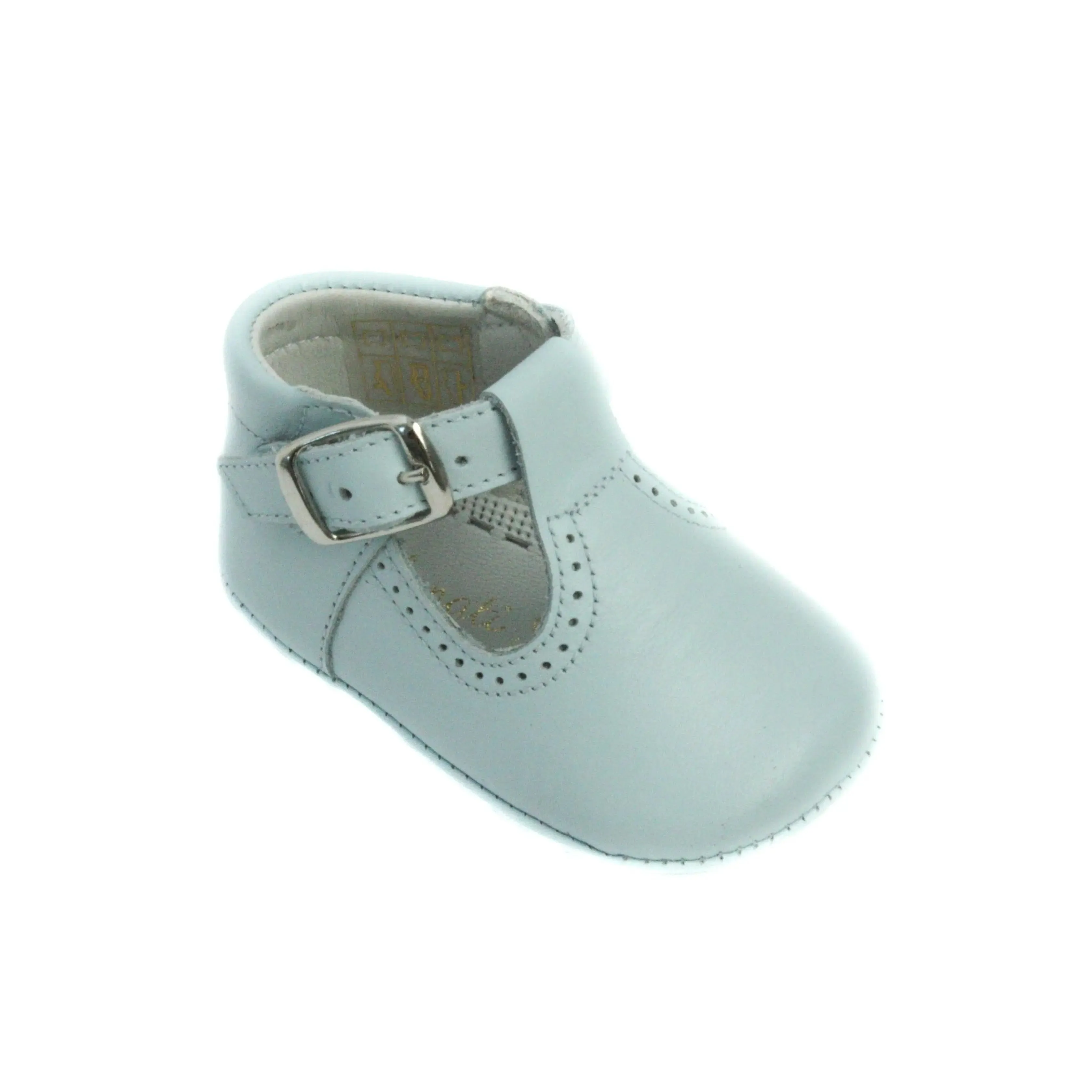 Alex- Light Blue Leather Baby T-Bar Shoes