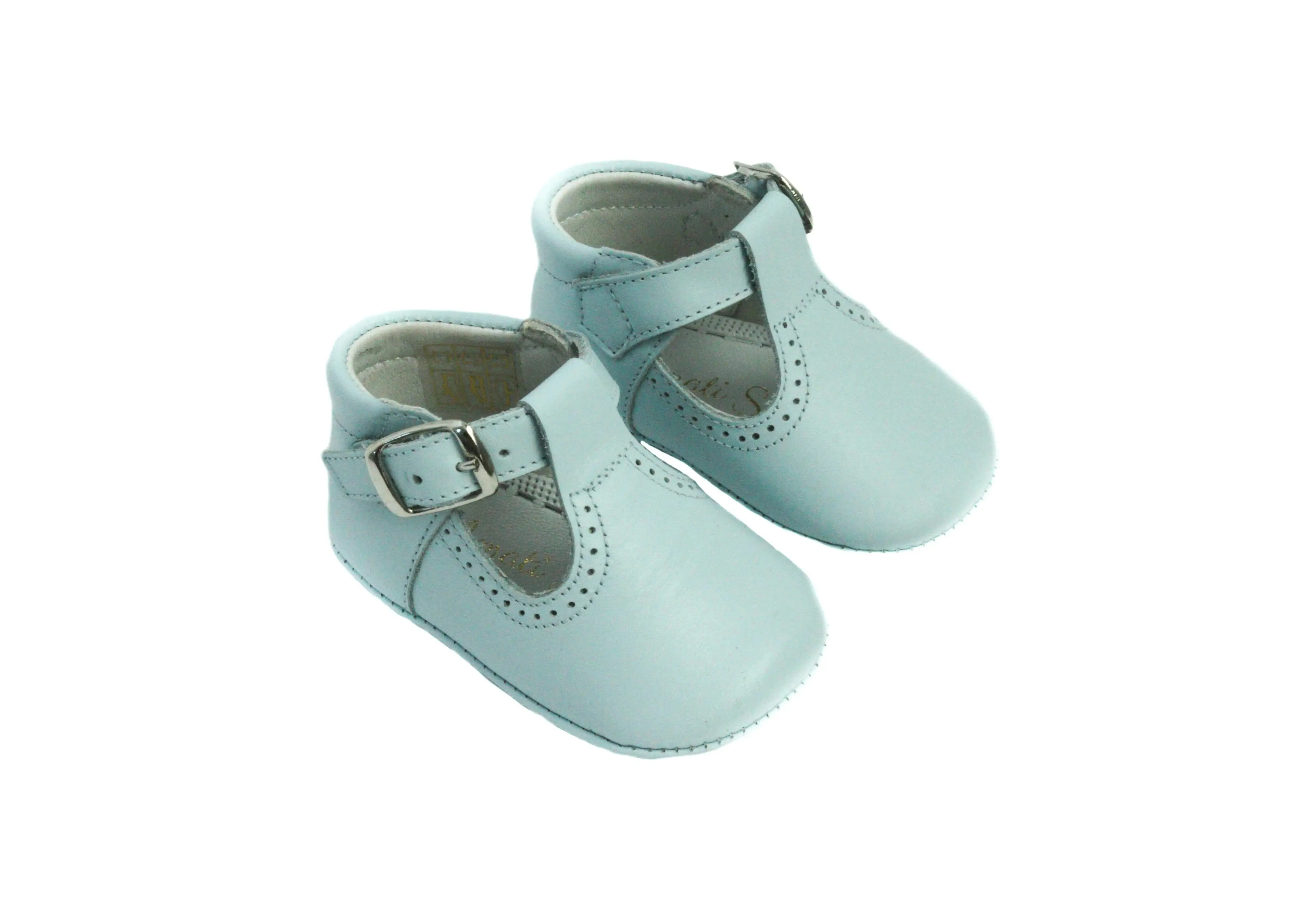 Alex- Light Blue Leather Baby T-Bar Shoes