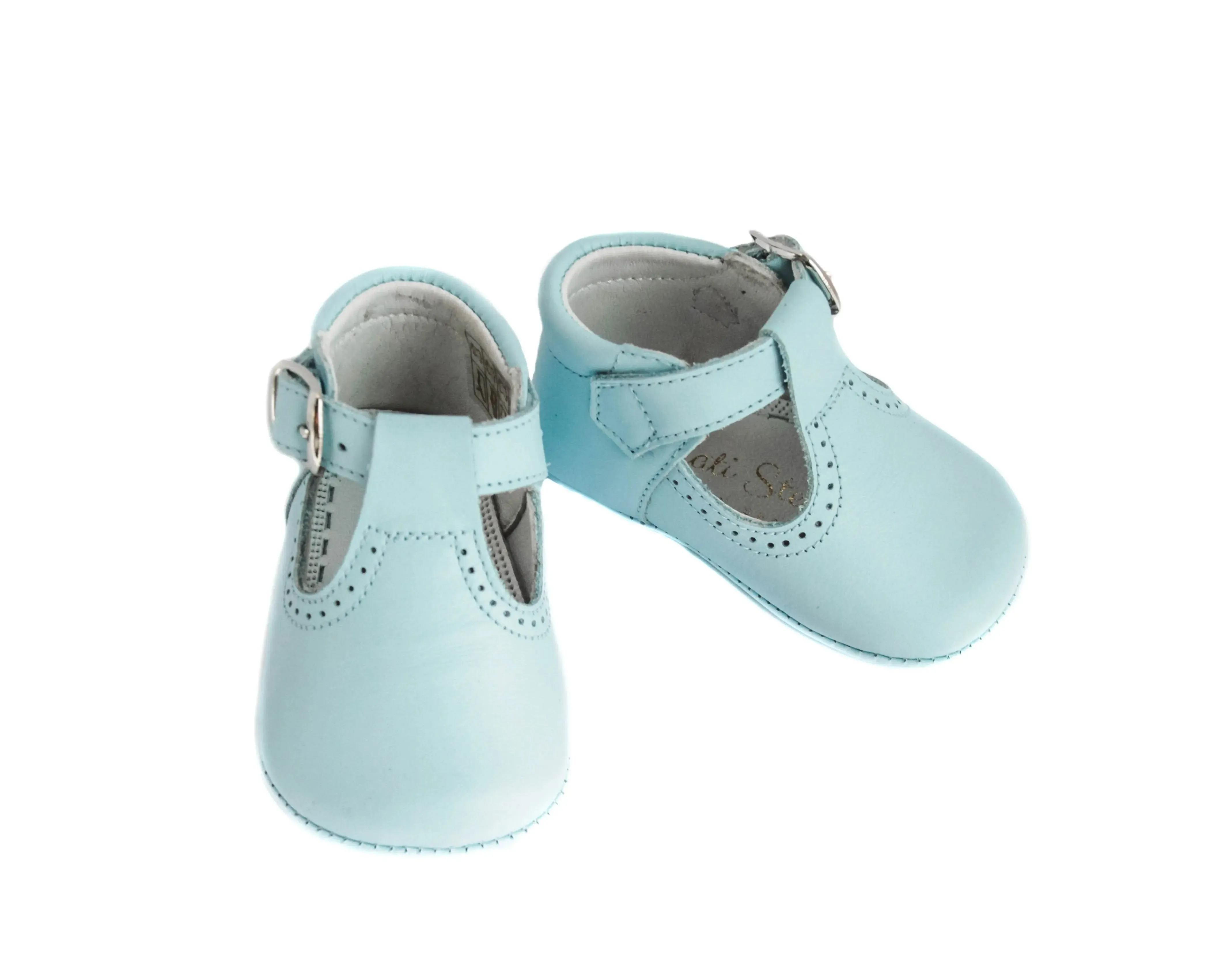 Alex- Light Blue Leather Baby T-Bar Shoes