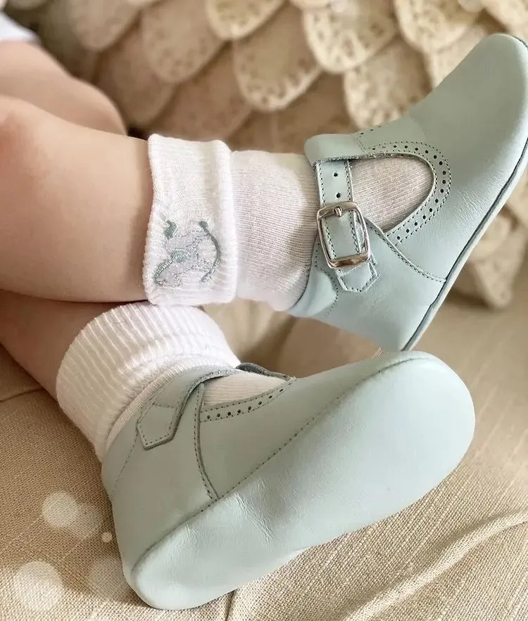 Alex- Light Blue Leather Baby T-Bar Shoes