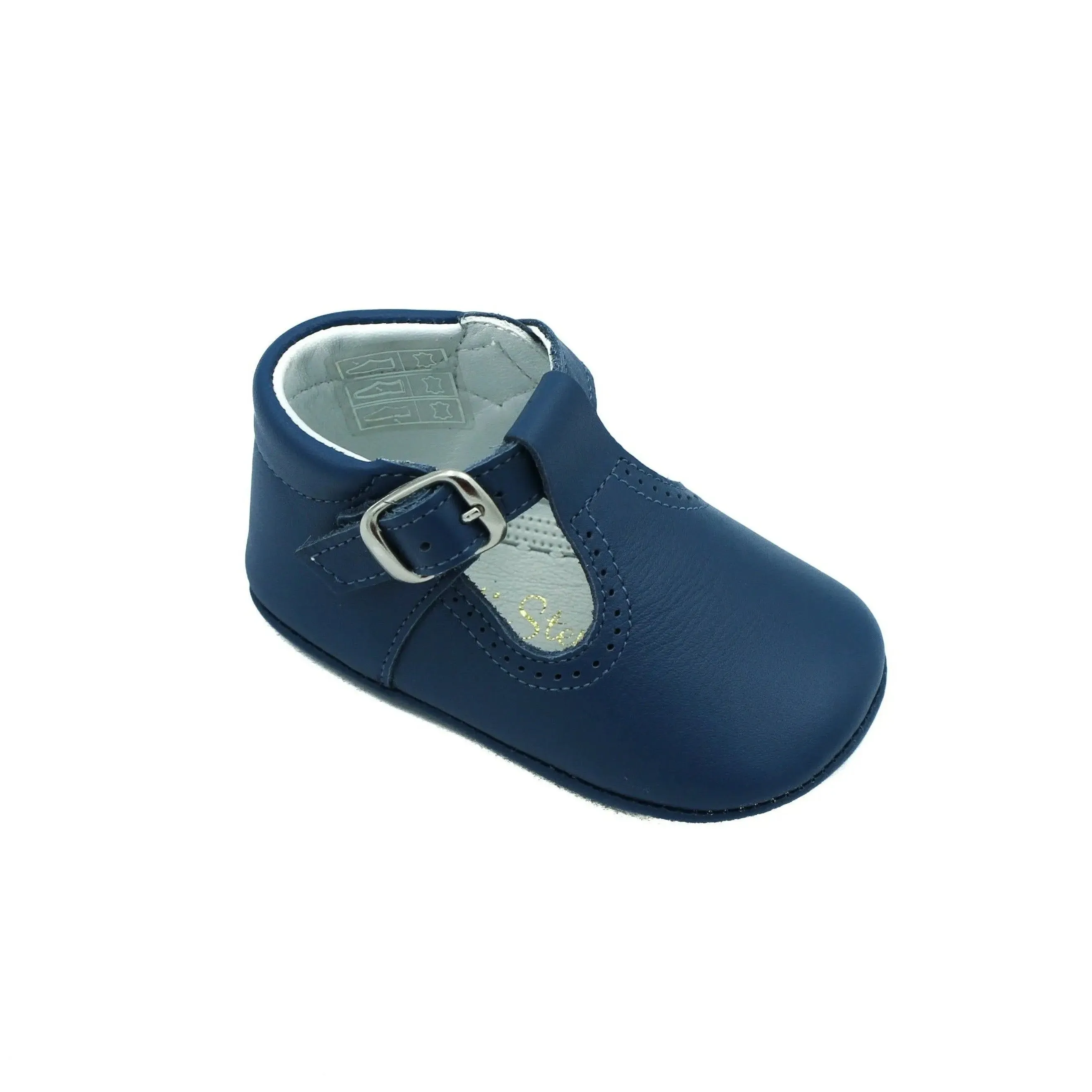 Alex-Navy Leather T-Bar Baby Shoes