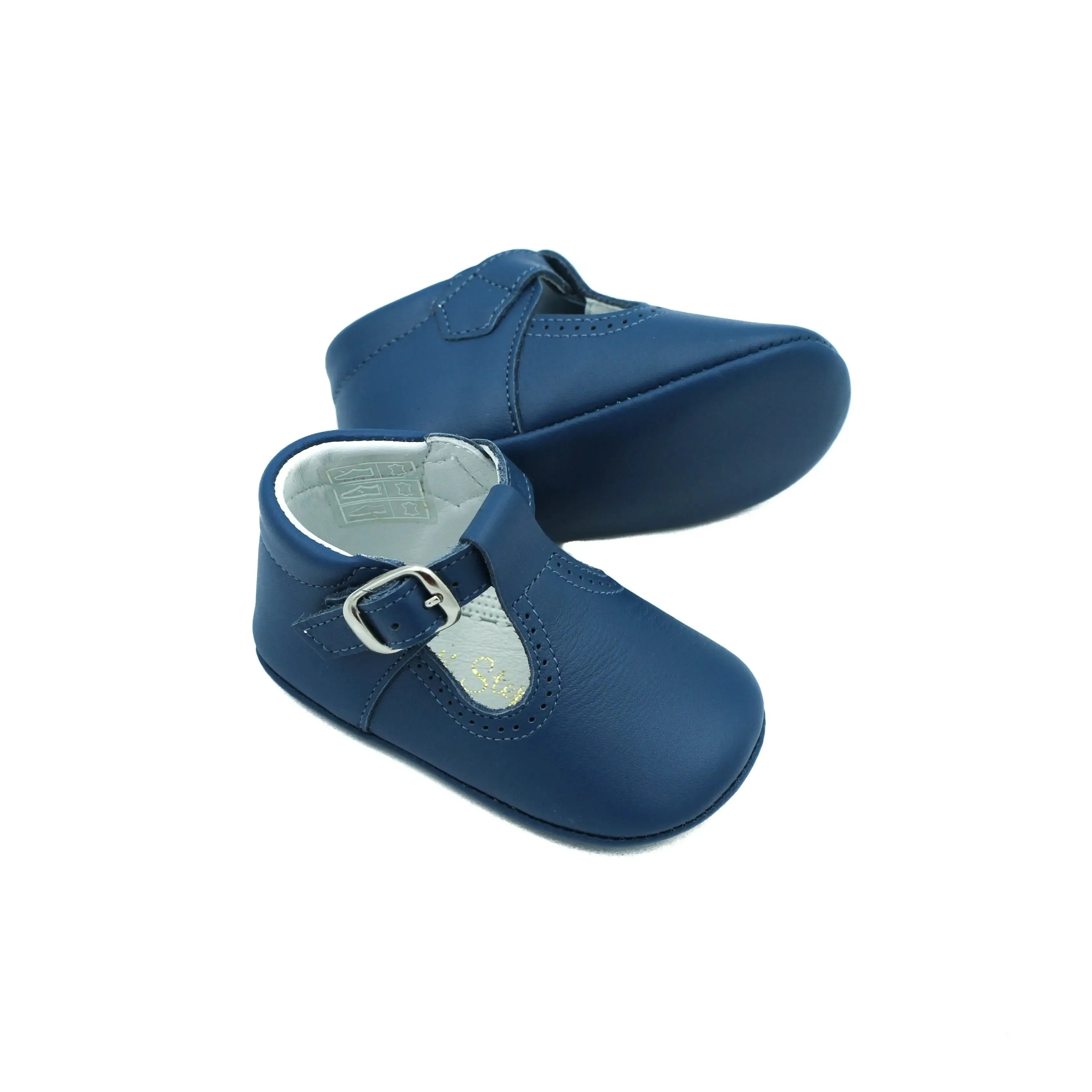 Alex-Navy Leather T-Bar Baby Shoes