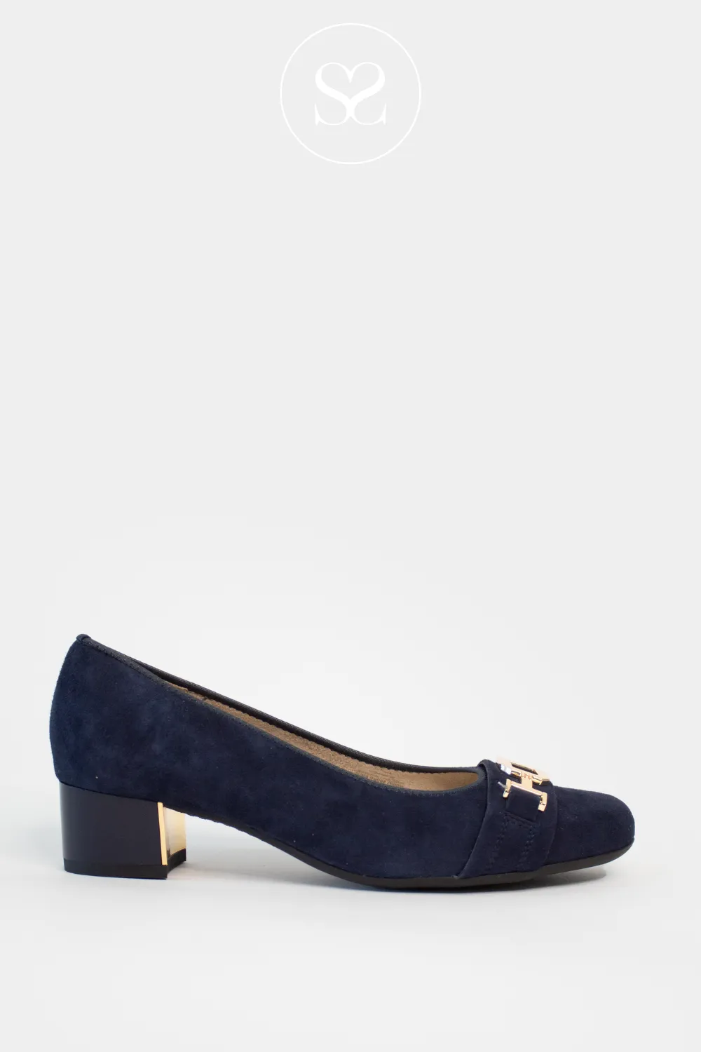 ARA 12-35832 NAVY SUEDE/ LEATHER BLOCK HEEL COURT SHOES