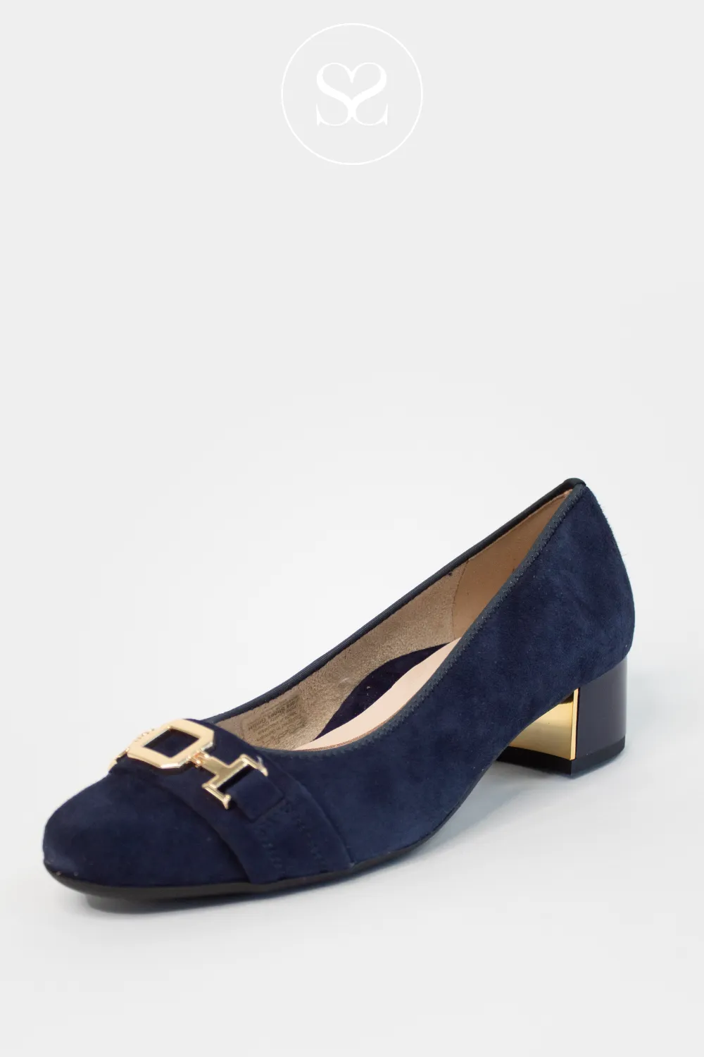 ARA 12-35832 NAVY SUEDE/ LEATHER BLOCK HEEL COURT SHOES