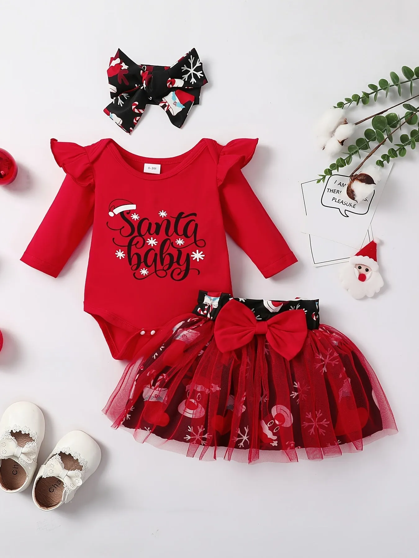 Baby Girls Adorable Christmas Outfit Infant Long Sleeve Romper & Snowman Print Tulle Dresses Outdoor Set Festival Party Dress Up