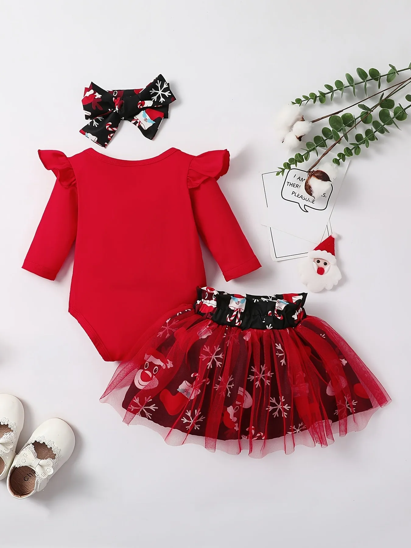 Baby Girls Adorable Christmas Outfit Infant Long Sleeve Romper & Snowman Print Tulle Dresses Outdoor Set Festival Party Dress Up