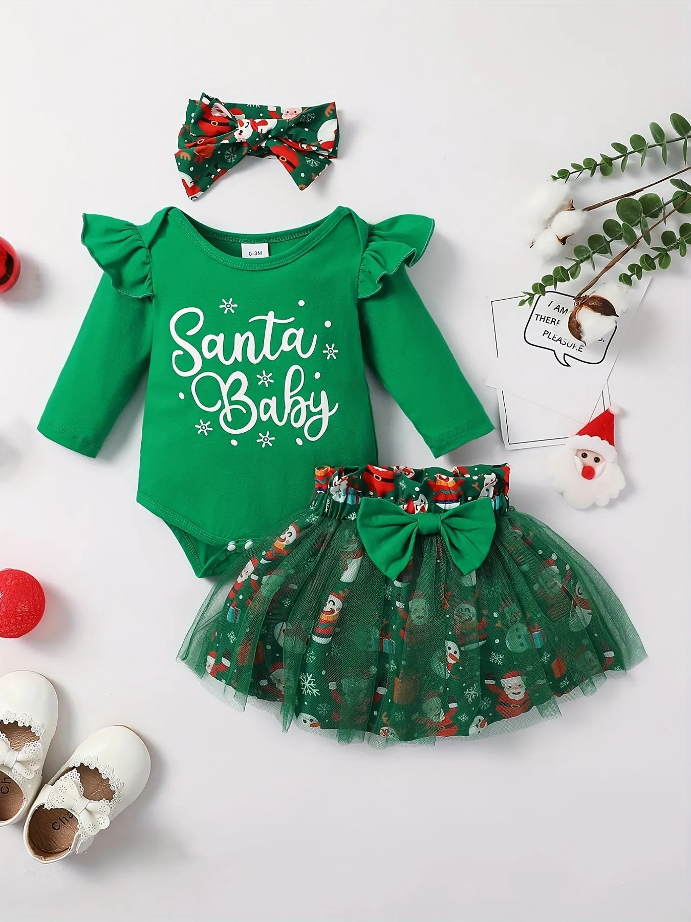 Baby Girls Adorable Christmas Outfit Infant Long Sleeve Romper & Snowman Print Tulle Dresses Outdoor Set Festival Party Dress Up