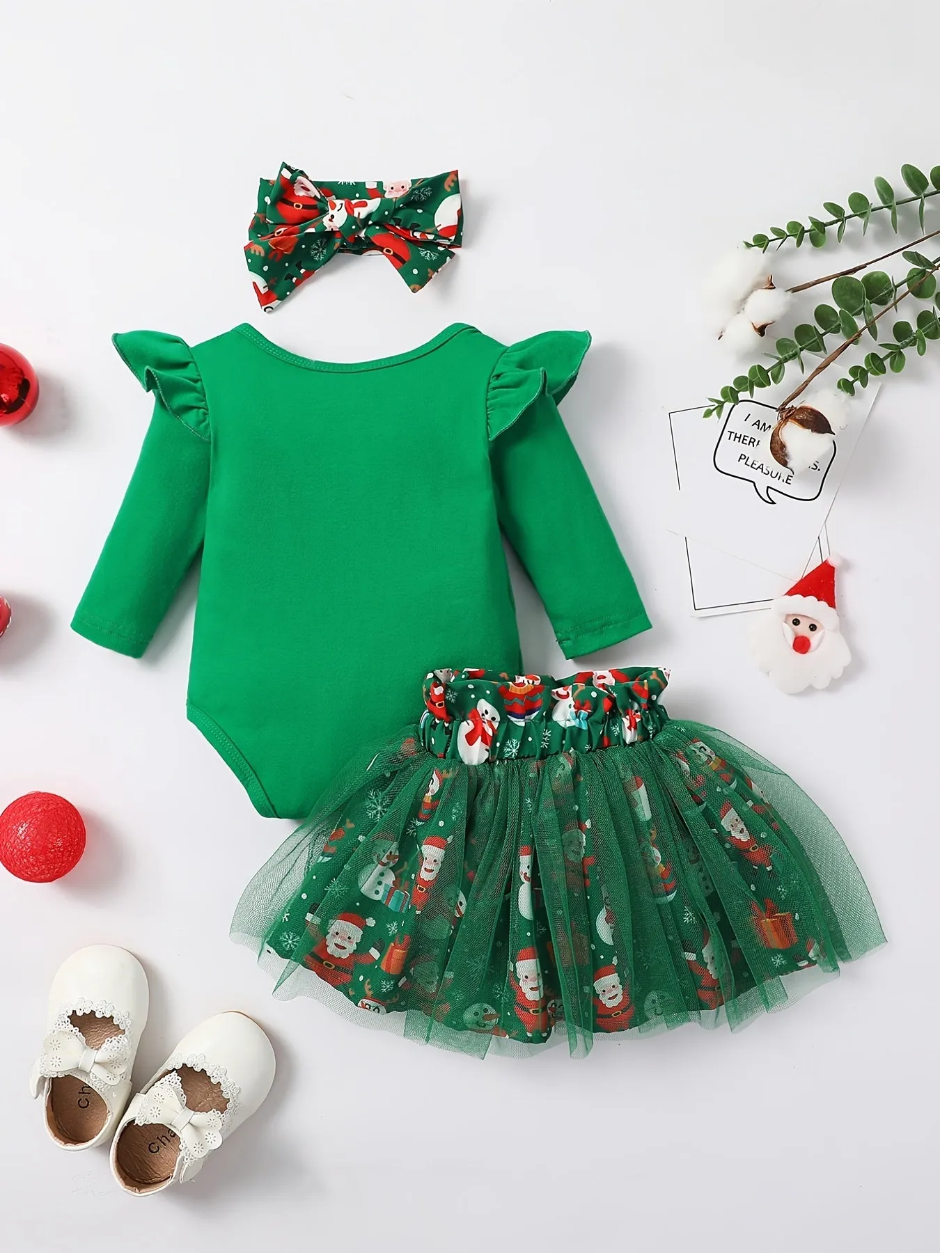 Baby Girls Adorable Christmas Outfit Infant Long Sleeve Romper & Snowman Print Tulle Dresses Outdoor Set Festival Party Dress Up