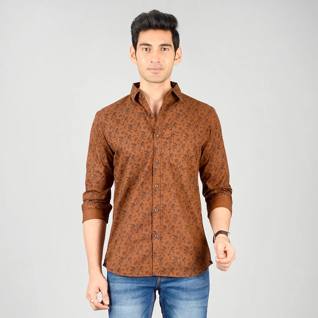 Brown Printed Slim Fit Casual Shirt | JadeBlue