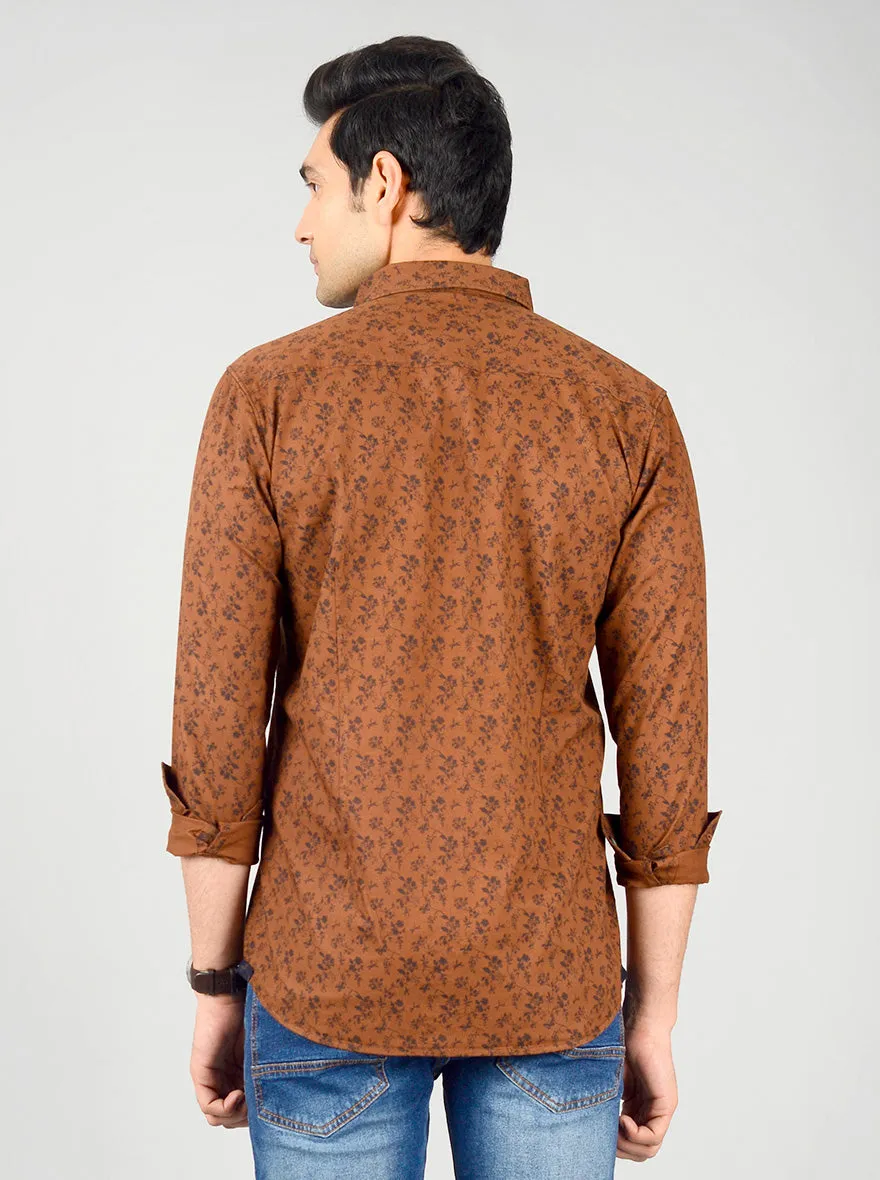 Brown Printed Slim Fit Casual Shirt | JadeBlue