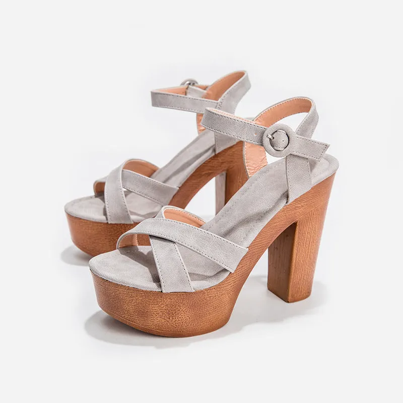 Buckle Block Heels Sandals