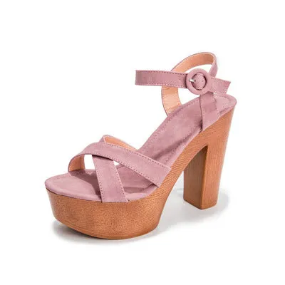 Buckle Block Heels Sandals