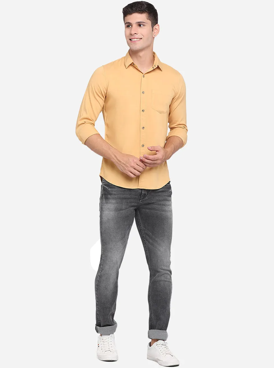 Buff Yellow Solid Slim Fit Semi Casual Shirt | JadeBlue