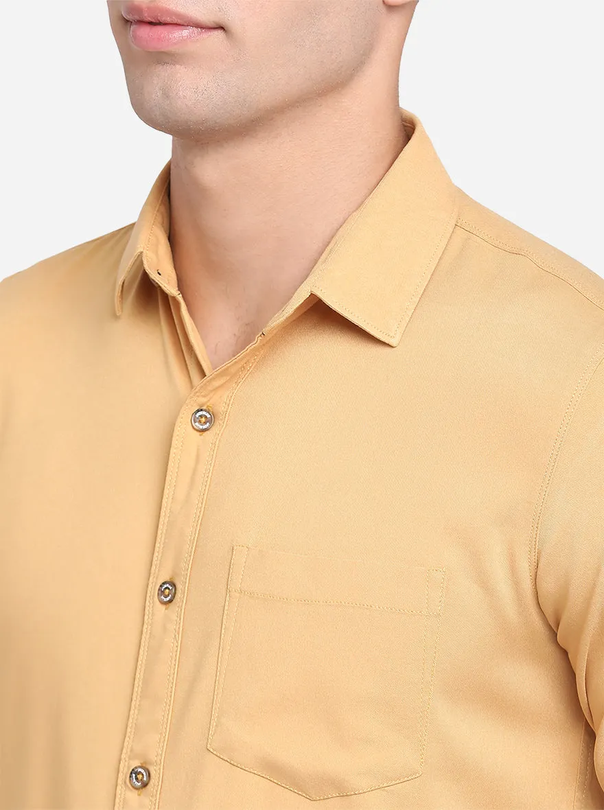 Buff Yellow Solid Slim Fit Semi Casual Shirt | JadeBlue