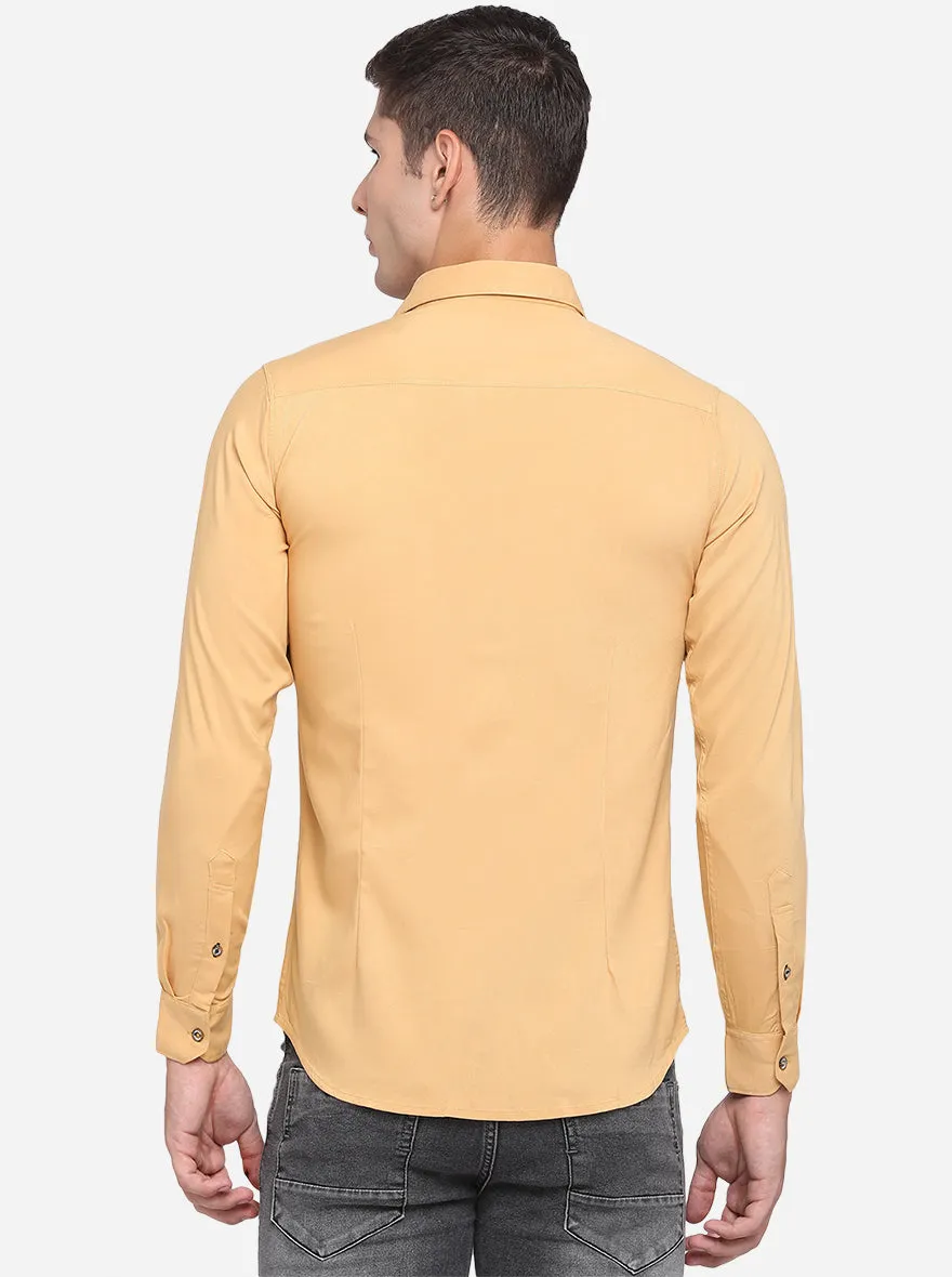 Buff Yellow Solid Slim Fit Semi Casual Shirt | JadeBlue