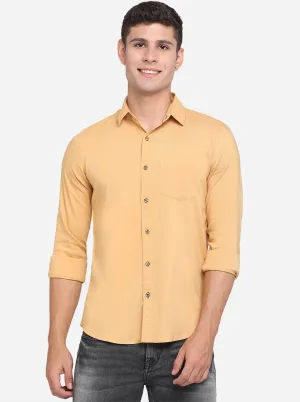 Buff Yellow Solid Slim Fit Semi Casual Shirt | JadeBlue