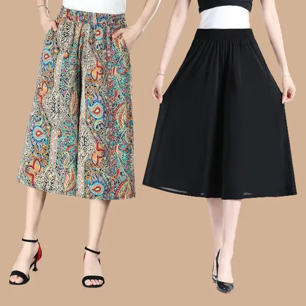 🔥Buy more Save more🔥Women's High Elastic Waist Pleated Chiffon Wide Leg Culottes