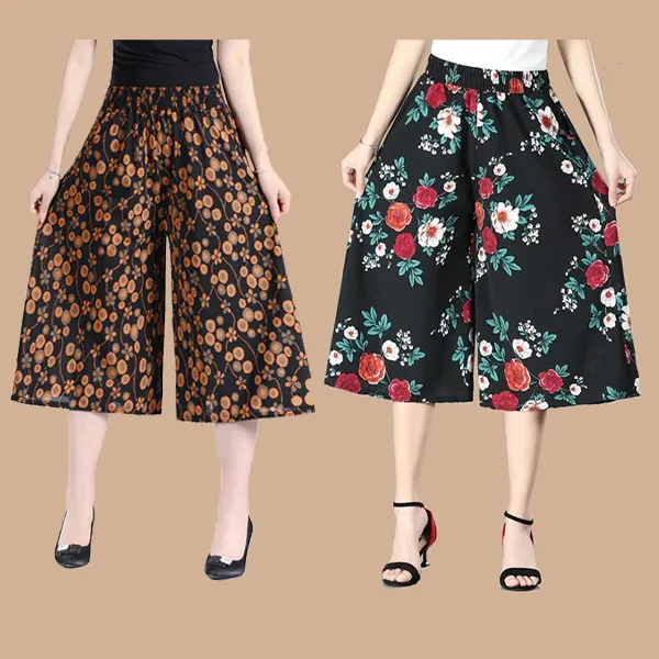 🔥Buy more Save more🔥Women's High Elastic Waist Pleated Chiffon Wide Leg Culottes