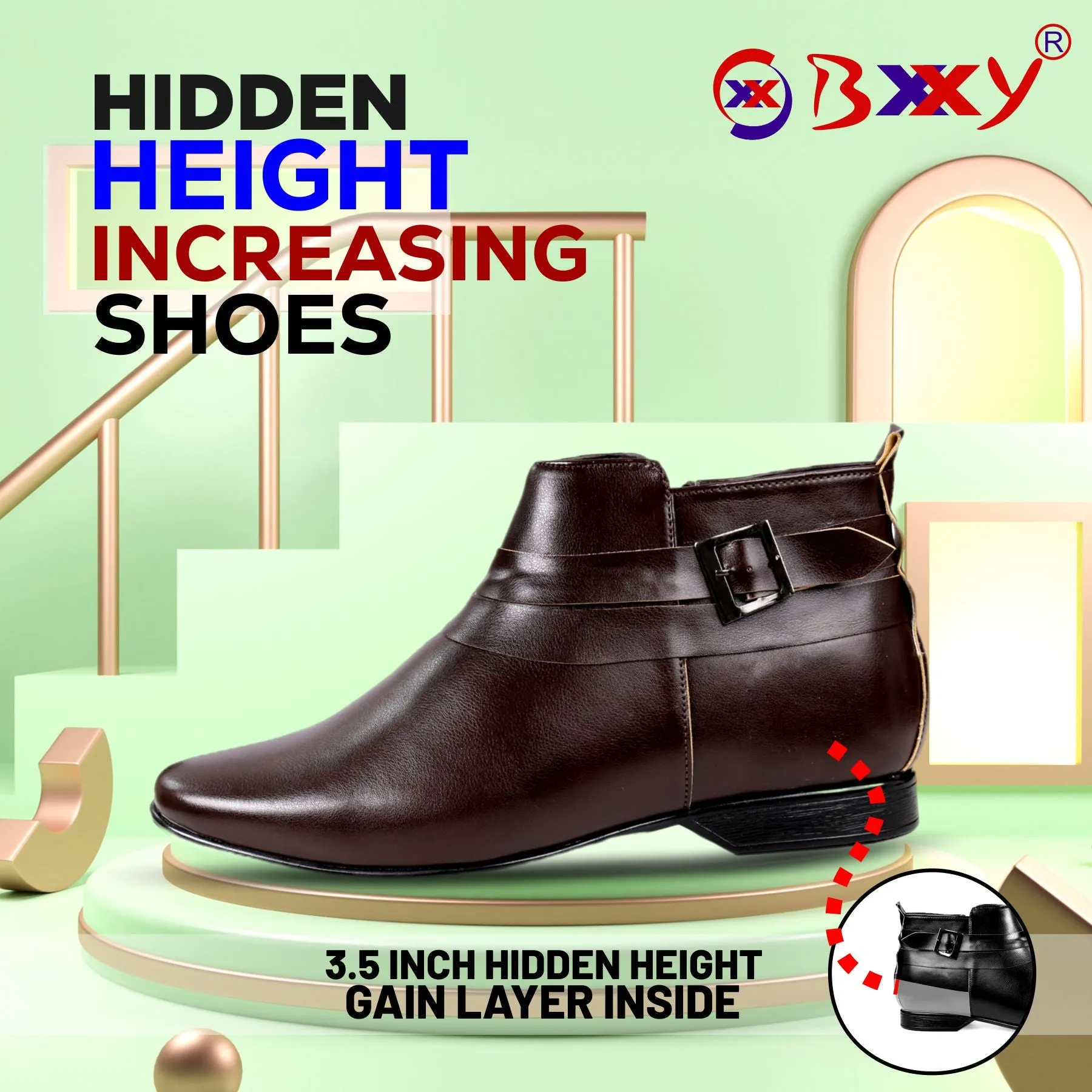 BXXY 3.5 Inch Hidden Height Increasing Formal Classic Derby Boots For All Occasions