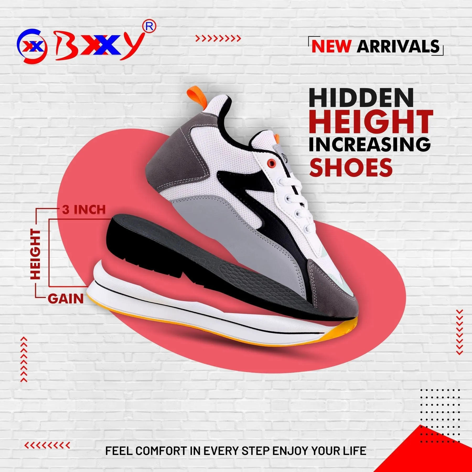 Bxxy's 3 Inch Hidden Height Increasing Elevator Sports Casual Lace-up Shoes