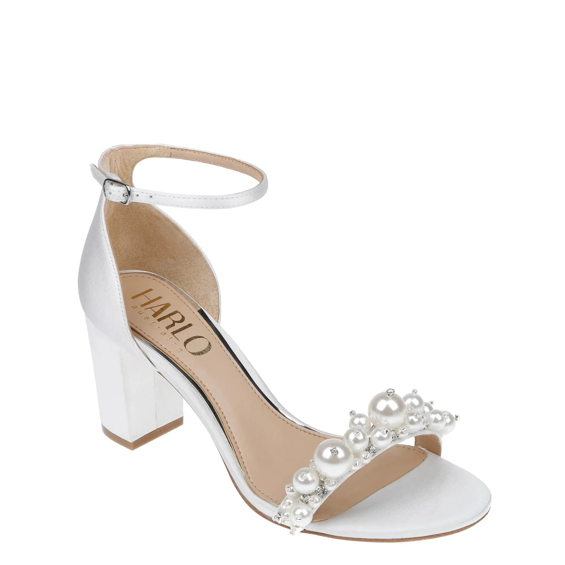 Charli - White Statement Pearl Mid Block Heels