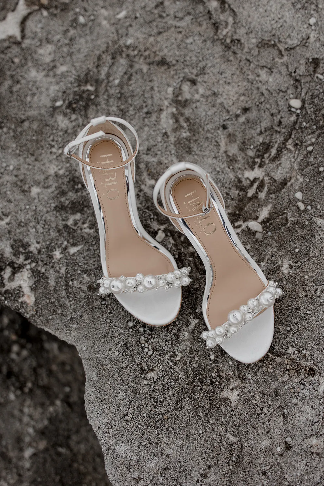 Charli - White Statement Pearl Mid Block Heels