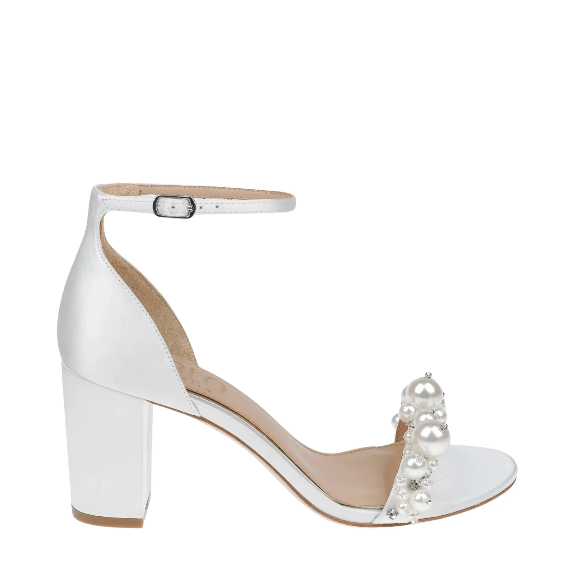 Charli - White Statement Pearl Mid Block Heels