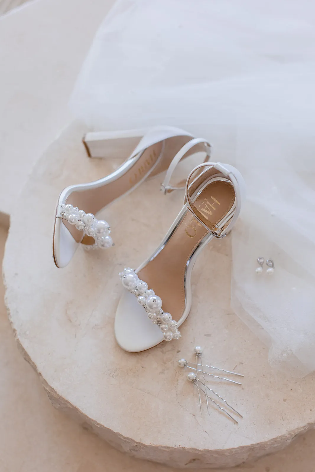 Charlotte - White Statement Pearl High Block Heels