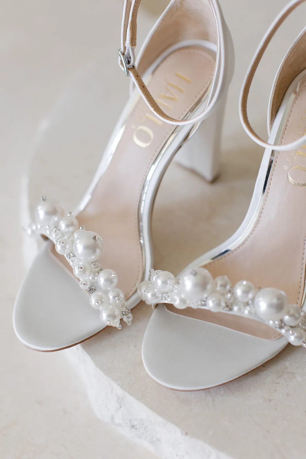 Charlotte - White Statement Pearl High Block Heels