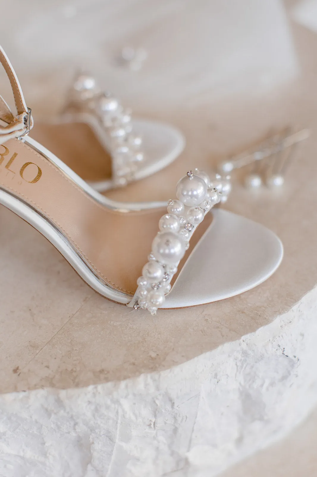 Charlotte - White Statement Pearl High Block Heels