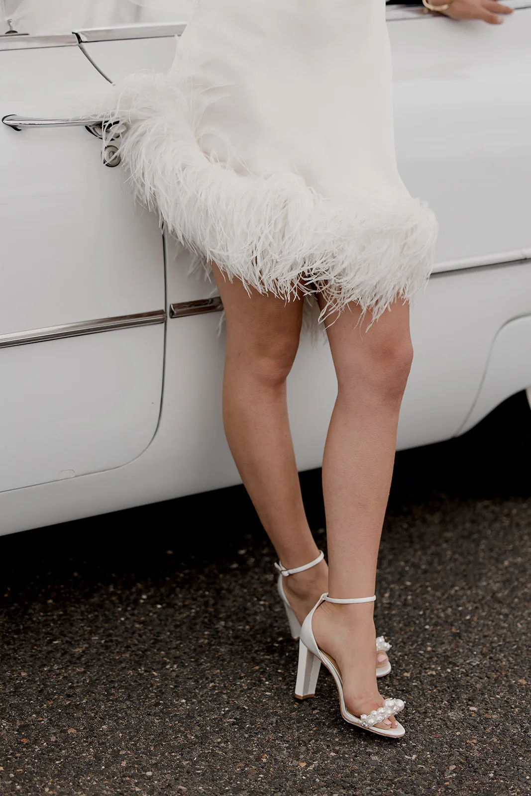 Charlotte - White Statement Pearl High Block Heels