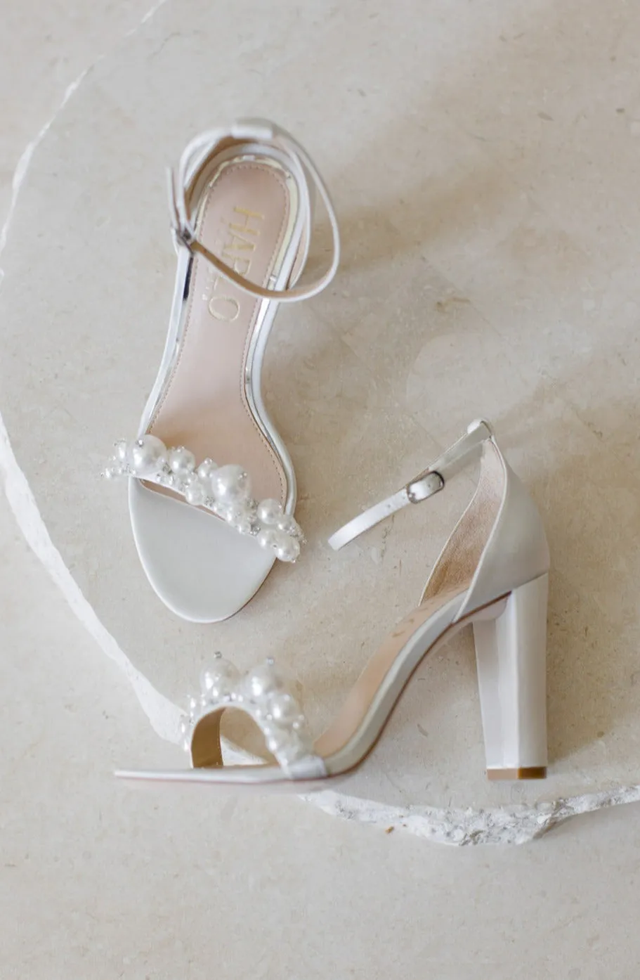 Charlotte - White Statement Pearl High Block Heels