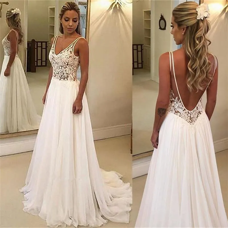 Charming V-Neck Sleeveless Appliques A-Line Floor-Length Prom Dresses