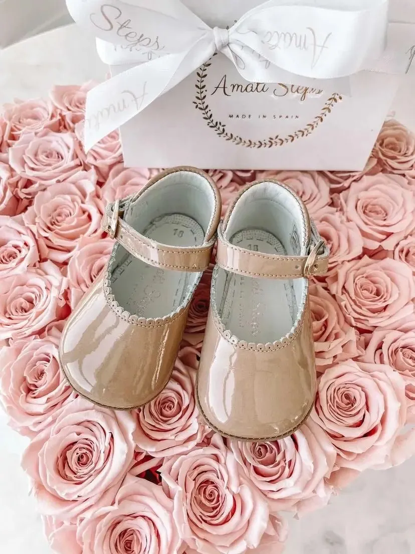 Chloe- Tan Patent Leather Baby Mary Jane Shoes