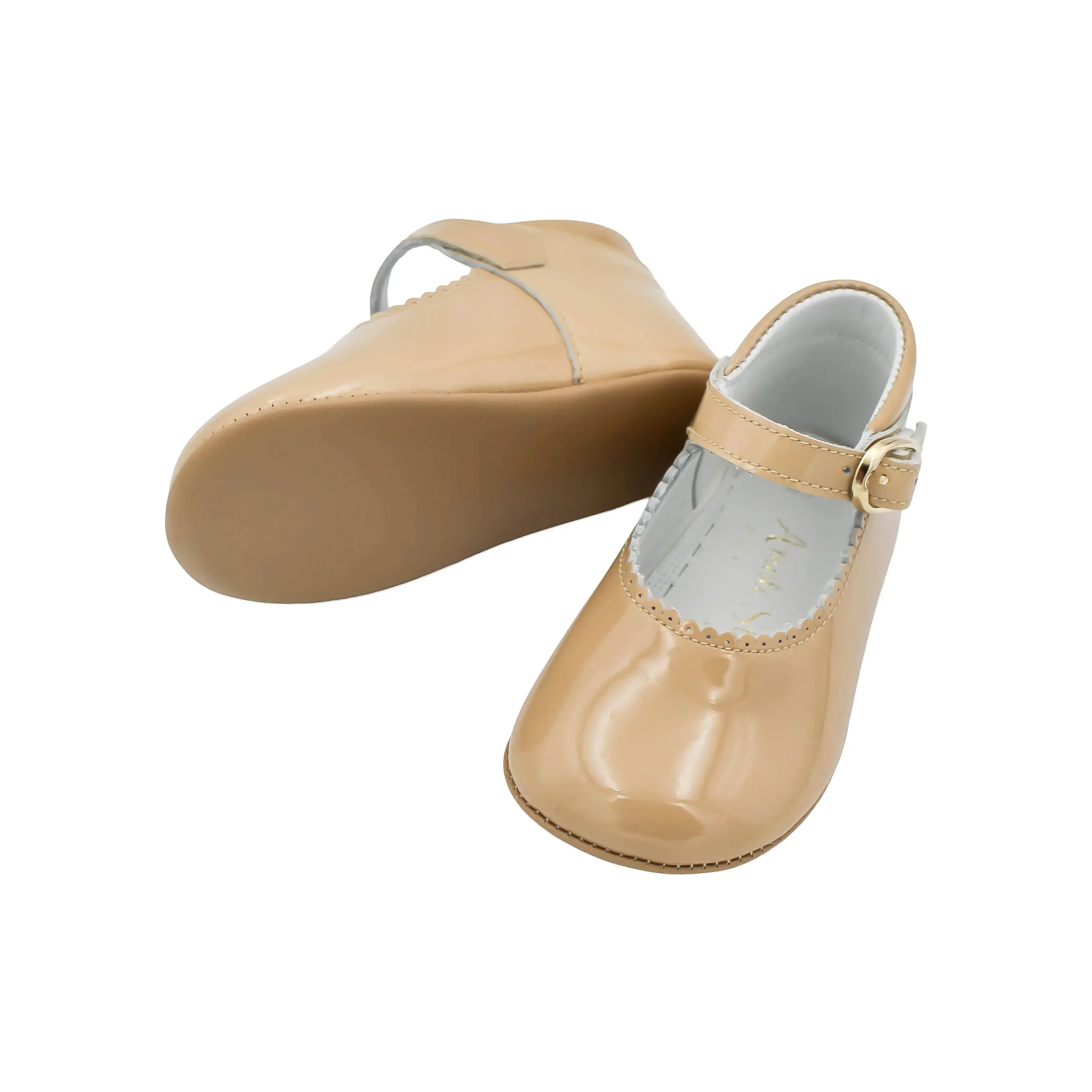 Chloe- Tan Patent Leather Baby Mary Jane Shoes