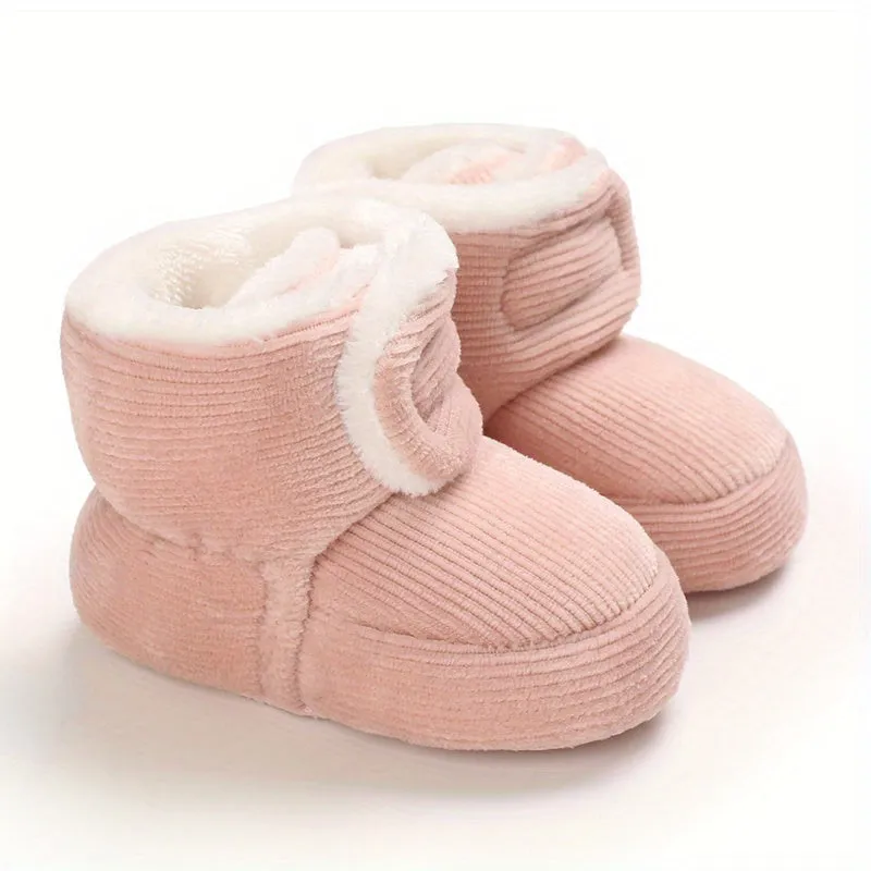 Comfortable Boots With Hook And Loop Fastener For Baby Boys, Soft And Warm Plus Fleece Boots For Indoor Outdoor, Autumn And Winter