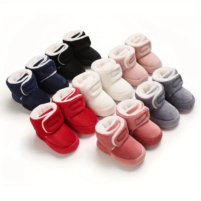 Comfortable Boots With Hook And Loop Fastener For Baby Boys, Soft And Warm Plus Fleece Boots For Indoor Outdoor, Autumn And Winter