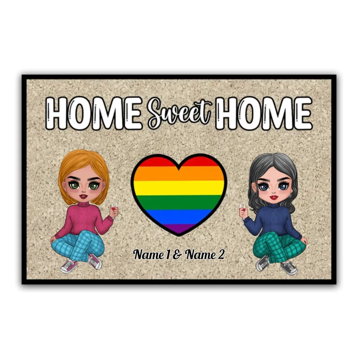 Couple - Home Sweet Home - Personalized Doormat - Gift For Wife Husband V1