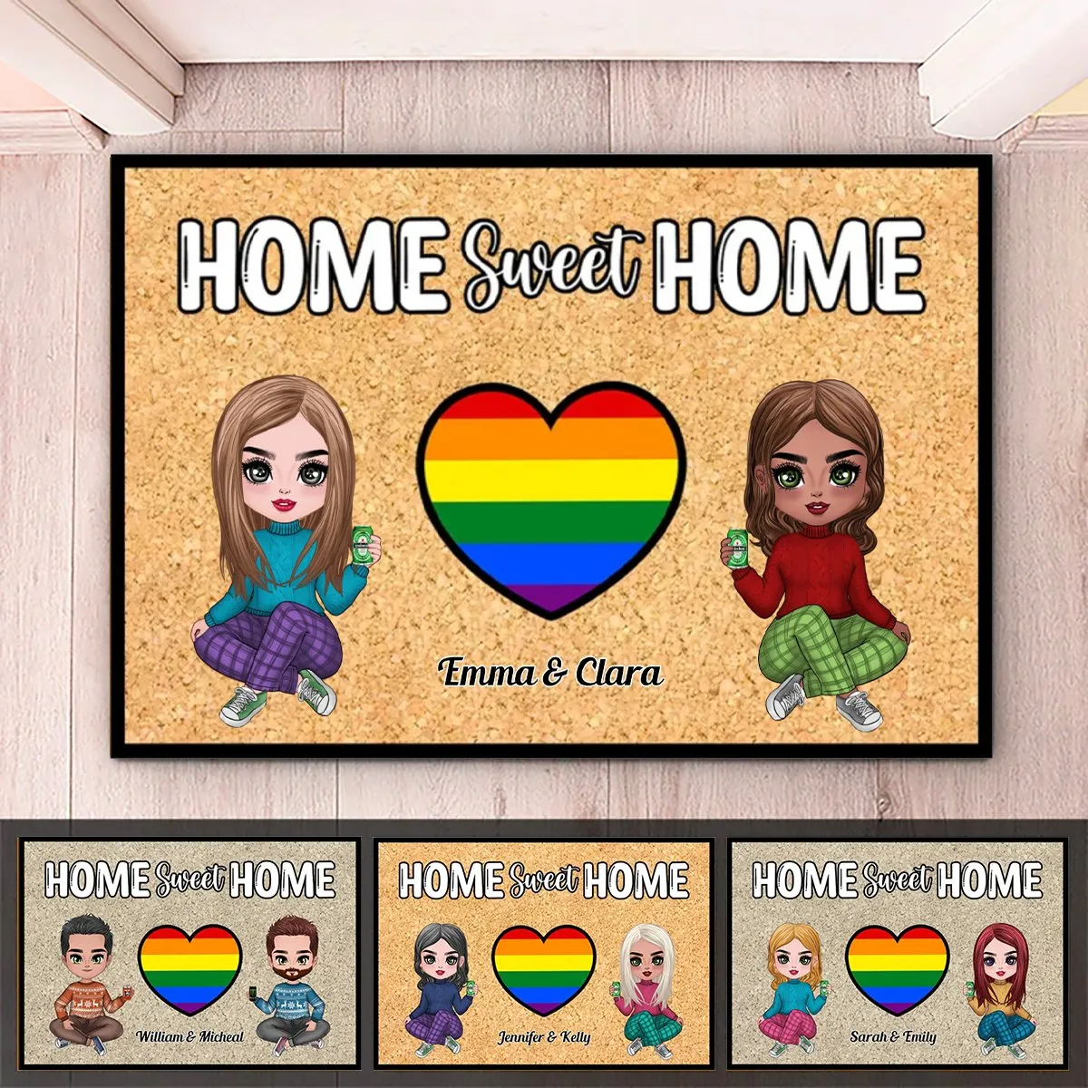 Couple - Home Sweet Home - Personalized Doormat - Gift For Wife Husband V1