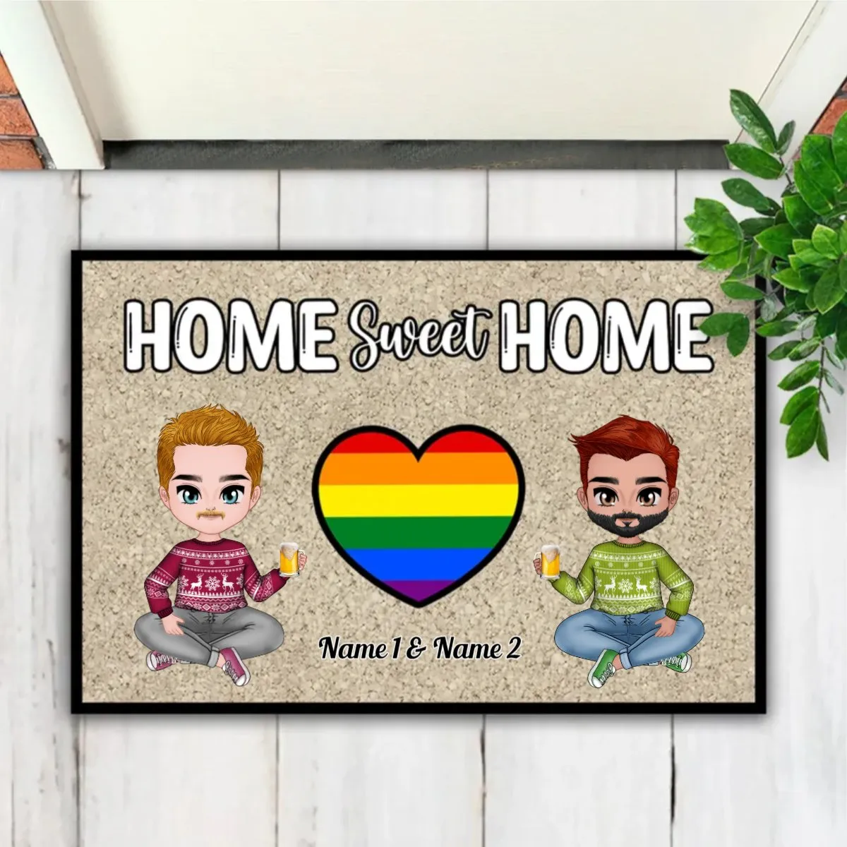 Couple - Home Sweet Home - Personalized Doormat - Gift For Wife Husband V1