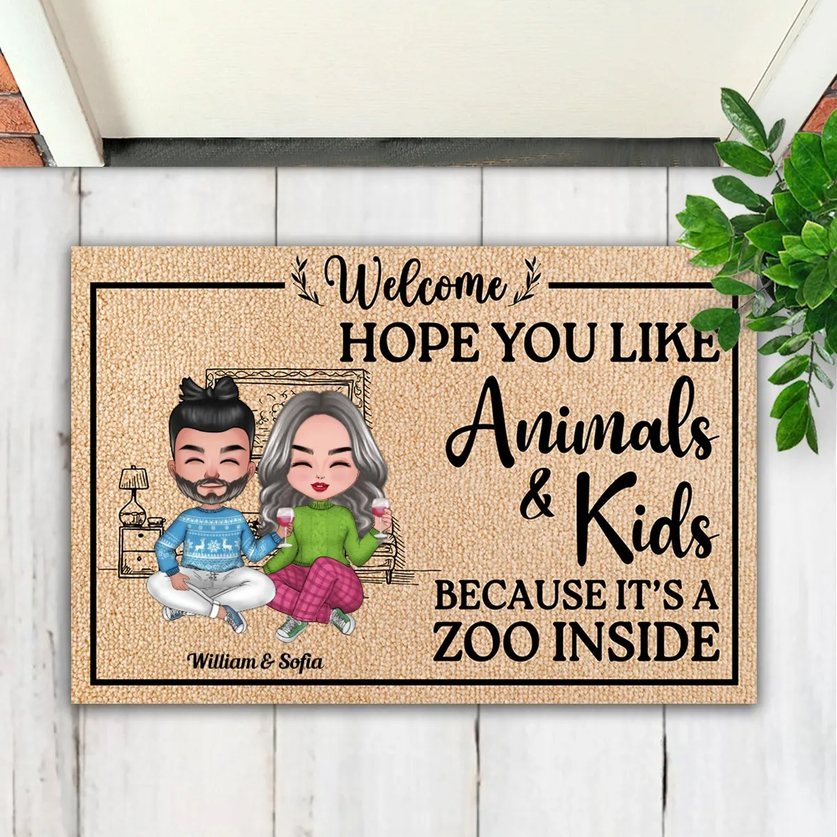 Couple - Hope You Like Animals And Kids - Personalized Doormat